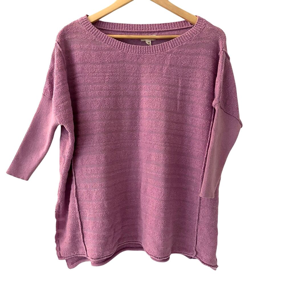 Pilcro Purple Terrycloth Oversized 3/4 Sleeve Boat Neck Tunic Sweater Size XXS